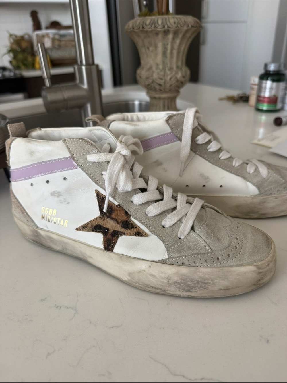 Golden Goose White Sneaker with Gold Accent
